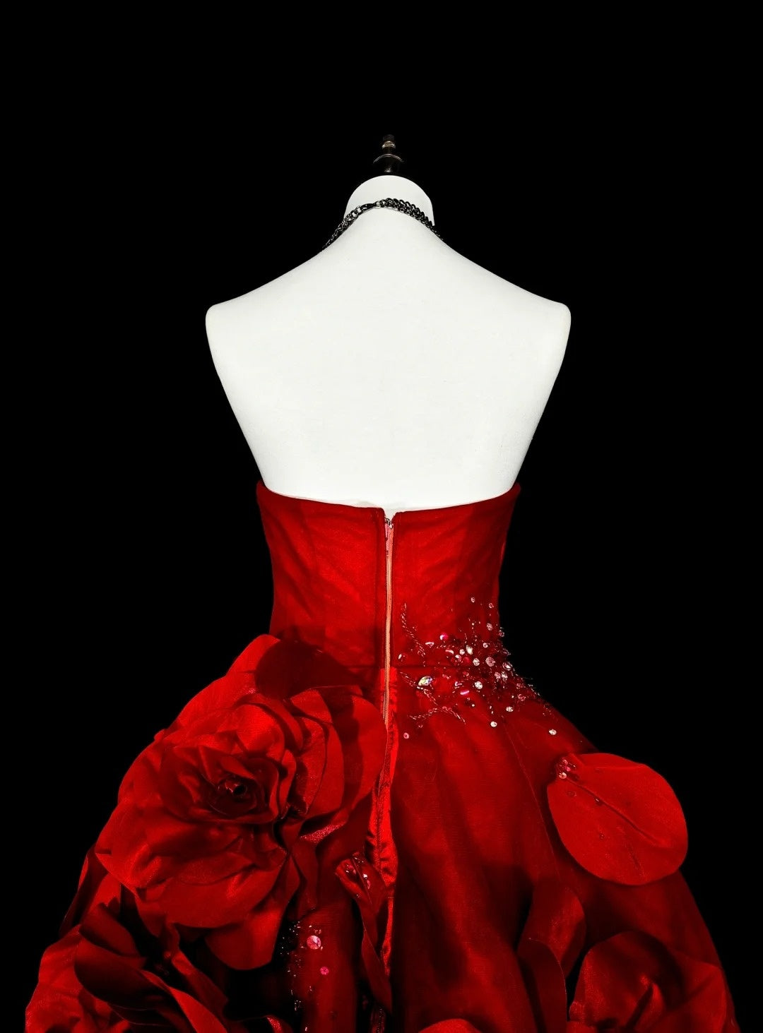 Robes de bal vintage pour le bal de promo, bustier sans bretelles en tulle rouge avec fleurs 3D, longue robe de soirée N2378