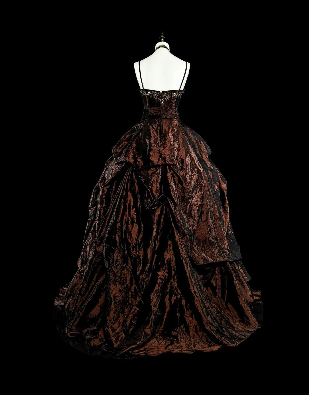 Vintage-Ballkleid mit Spaghettiträgern und Perlen, Falten, langes Abendkleid N2389
