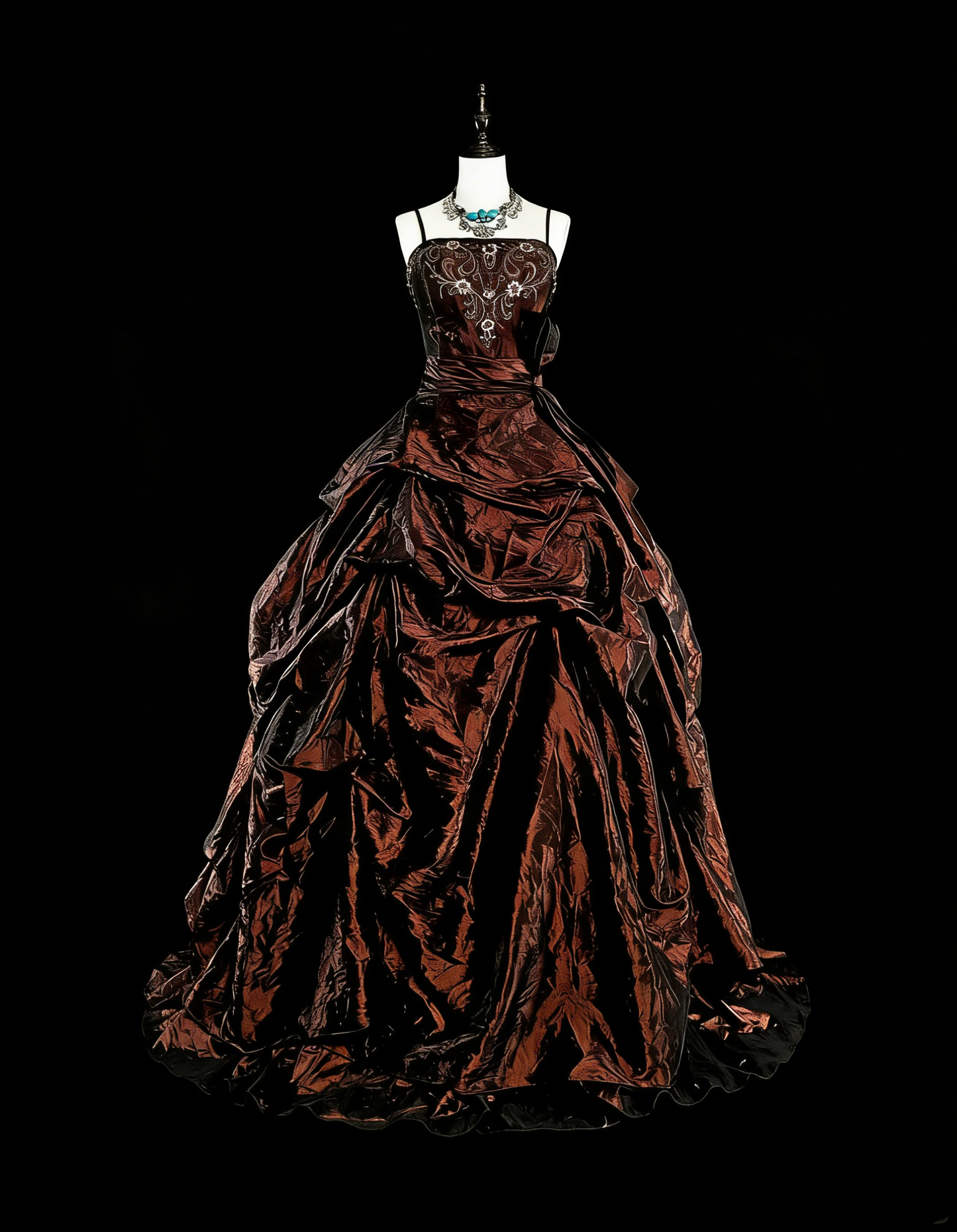 Vintage-Ballkleid mit Spaghettiträgern und Perlen, Falten, langes Abendkleid N2389