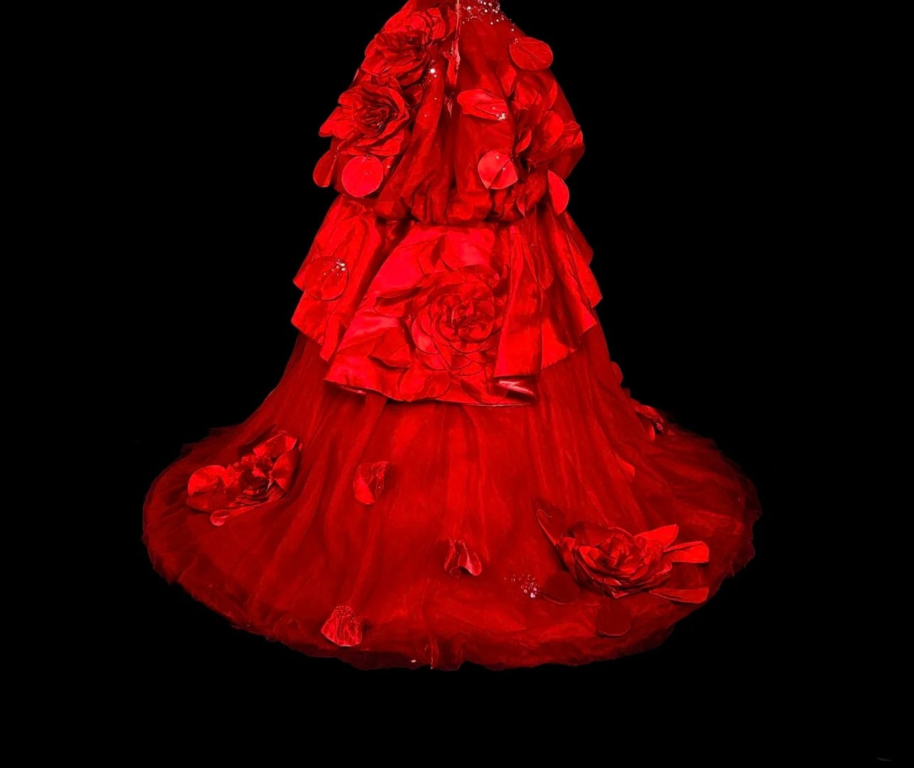 Robes de bal vintage pour le bal de promo, bustier sans bretelles en tulle rouge avec fleurs 3D, longue robe de soirée N2378