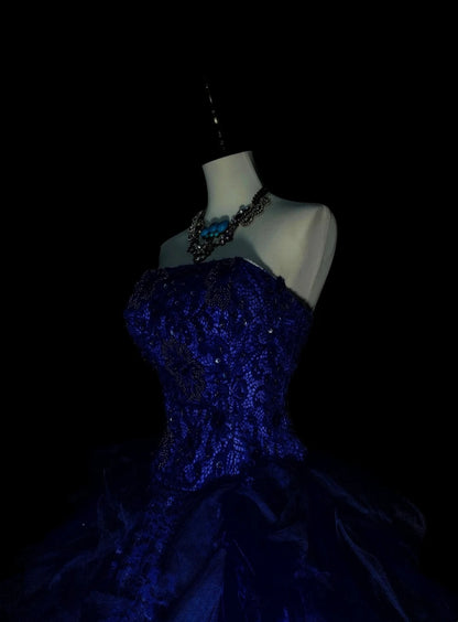 Vintage Ballkleid, trägerlos, königsblau, Tüllspitze, Sweet 16 Kleider, Quinceañera Kleid, lang, Vestidos De Fiesta N1482