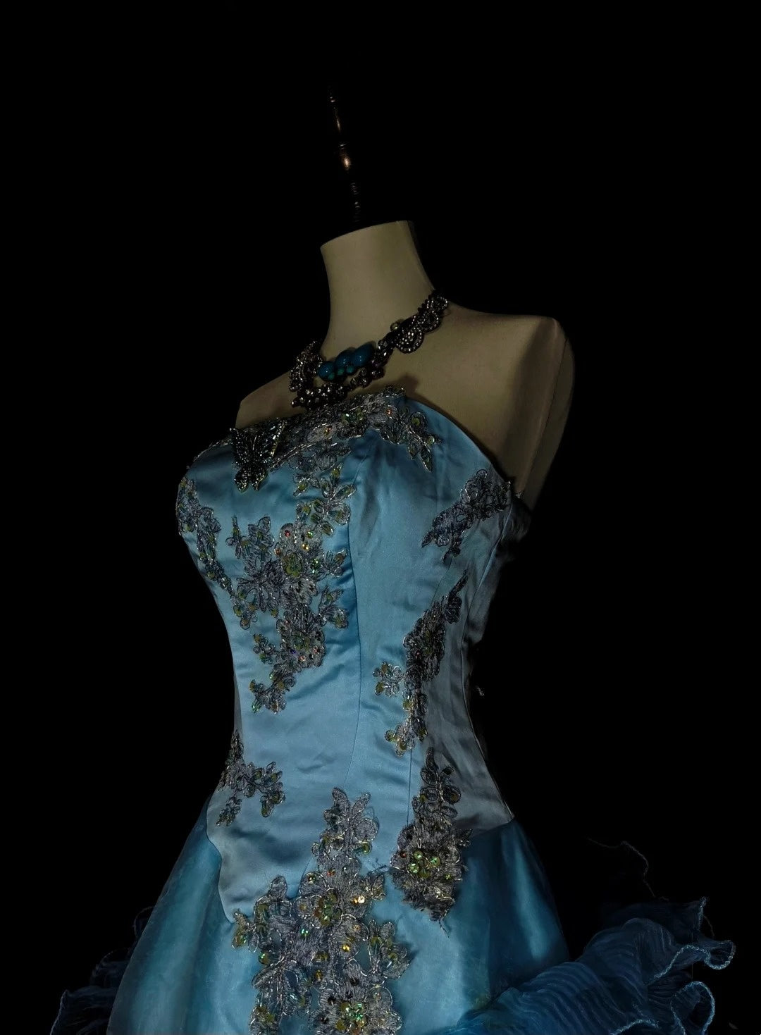 Vintage Mermaid Strapless Blue With Beads Sleeveless 80s Prom Dresses Long Formal Party Gown N1483