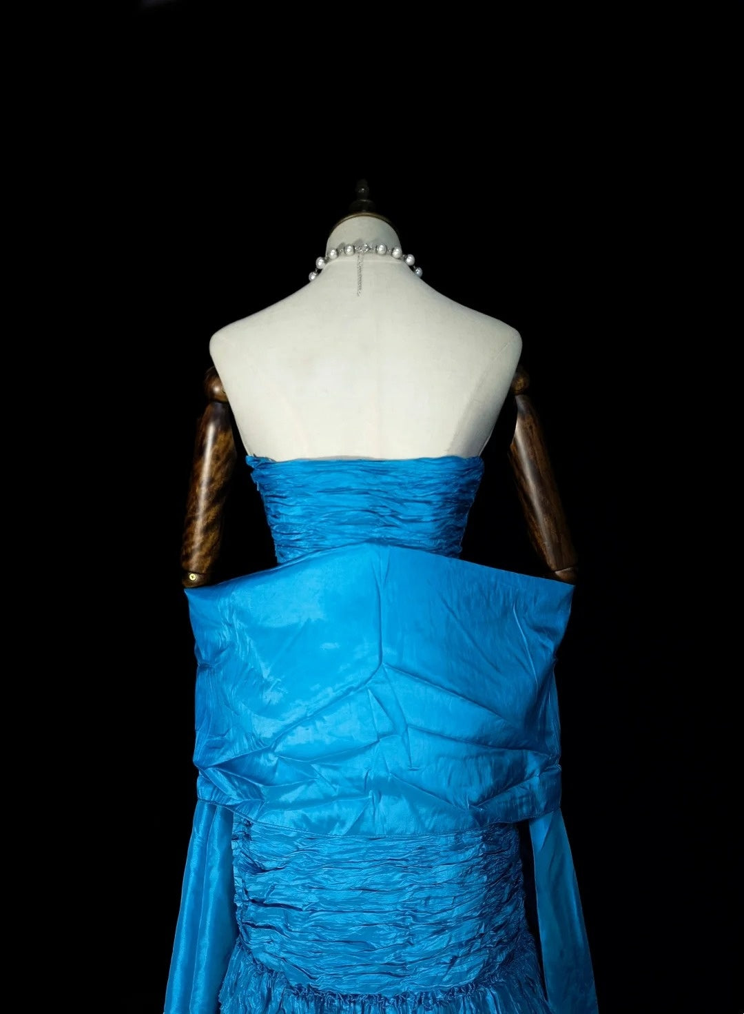 Vintage Meerjungfrauen-Kleid, trägerlos, blau, mit Stufenrock, ärmellos, 80er-Jahre-Stil, langes, formelles Abendkleid N1484