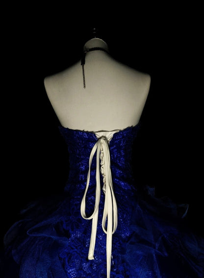 Vintage Ballkleid, trägerlos, königsblau, Tüllspitze, Sweet 16 Kleider, Quinceañera Kleid, lang, Vestidos De Fiesta N1482
