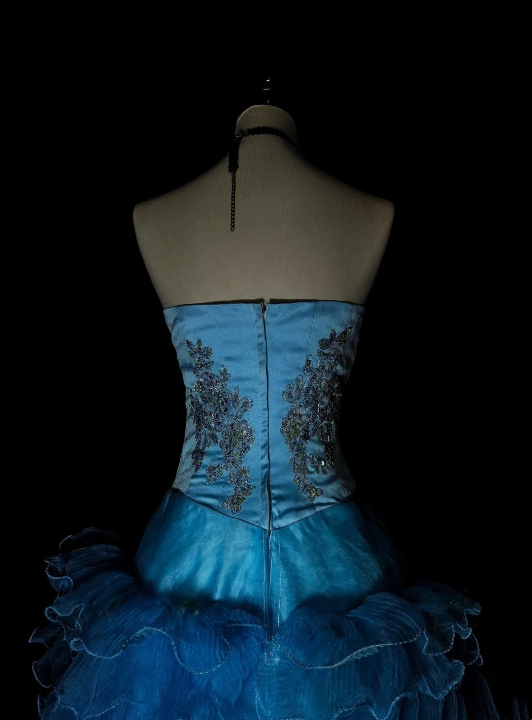 Vintage Mermaid Strapless Blue With Beads Sleeveless 80s Prom Dresses Long Formal Party Gown N1483