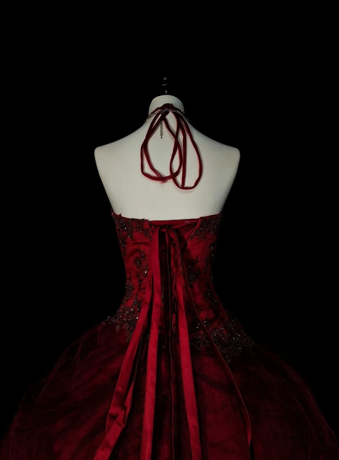 Robe de bal vintage dos nu en tulle bordeaux, robe de quinceañera longue, taille 15, Vestidos De Fiesta N1480