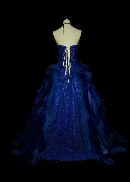 Vintage Ballkleid, trägerlos, königsblau, Tüllspitze, Sweet 16 Kleider, Quinceañera Kleid, lang, Vestidos De Fiesta N1482