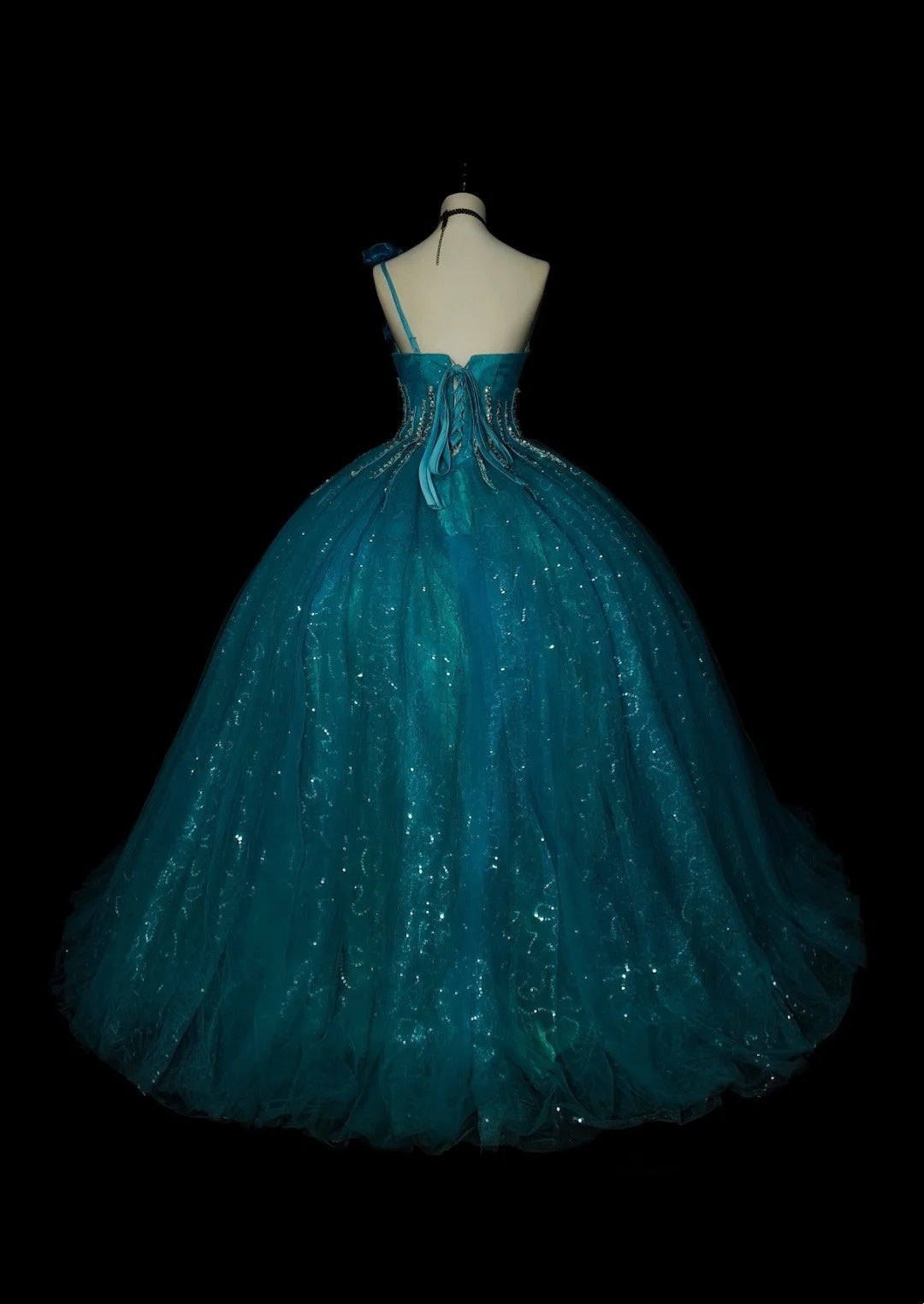 Vintage Ball Gown One Shoulder Blue Tulle Sweet 16 Dresses Quinceanera Dress Long 15 Vestidos De Fiesta N1481