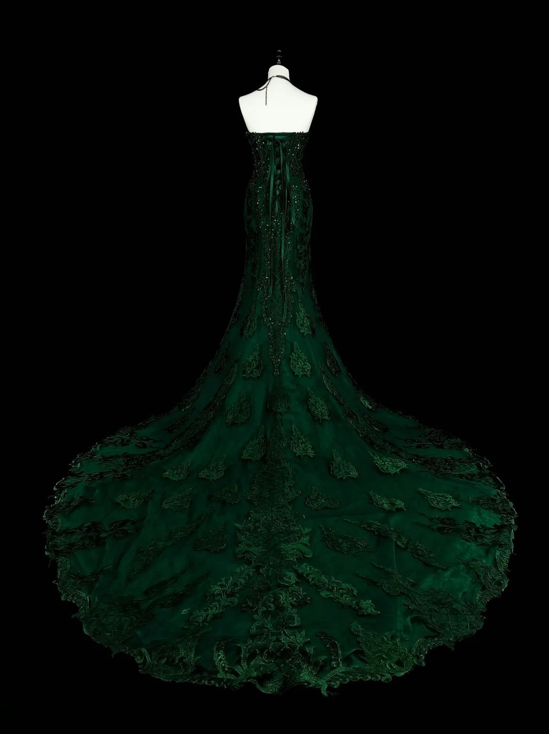 Vintage 1960s Mermaid Sweetheart Dark Green With Crystals Gems Sleeveless Long Prom Formal Dresses N1593