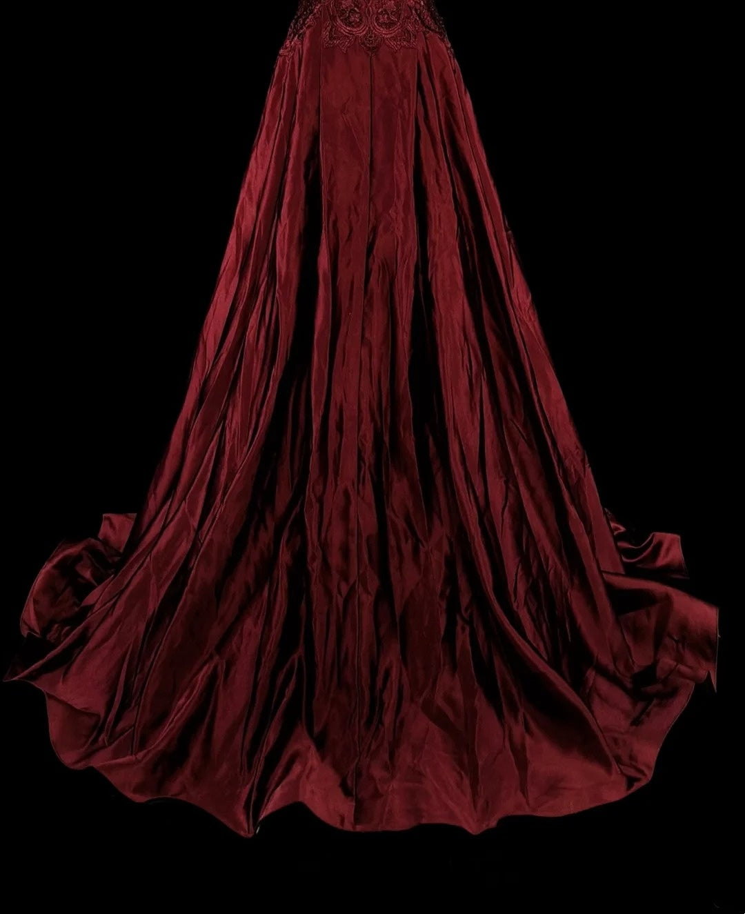 Robe de bal rétro années 70, coupe trapèze, décolleté rond, dentelle bordeaux, sans manches, N1486