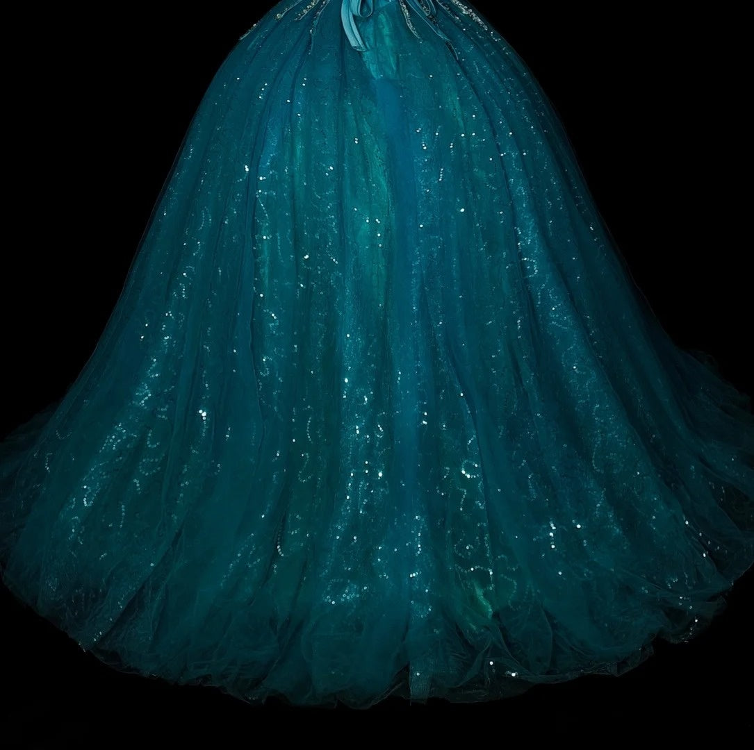 Vintage Ball Gown One Shoulder Blue Tulle Sweet 16 Dresses Quinceanera Dress Long 15 Vestidos De Fiesta N1481