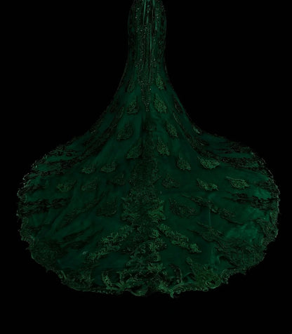 Vintage 1960s Mermaid Sweetheart Dark Green With Crystals Gems Sleeveless Long Prom Formal Dresses N1593