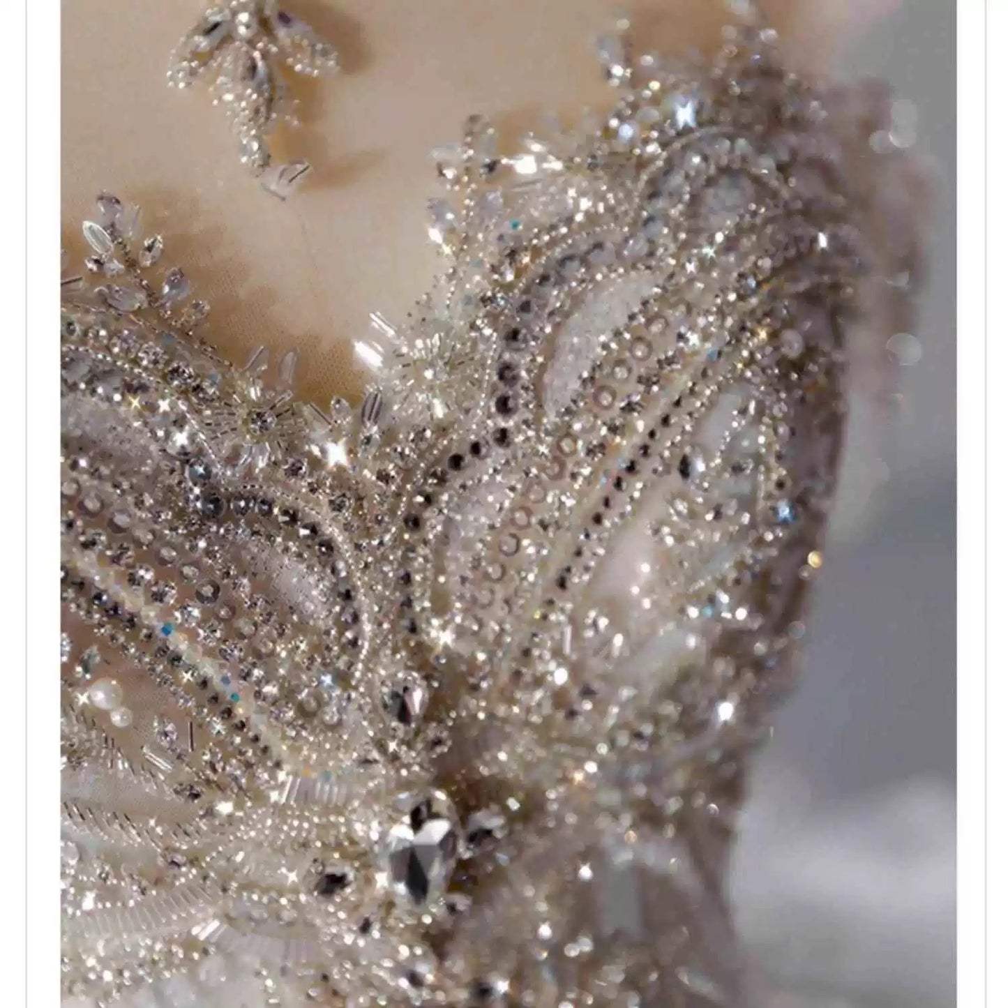 Robe de mariée longue à paillettes, épaules dénudées, manches courtes, blanche et argentée, avec perles, idée de robe de mariée DH2899
