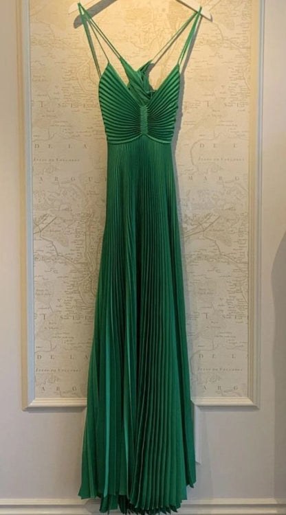 Graceful Spaghetti Strap Green Satin Open Back Prom Evening Dresses Party Gowns AB437