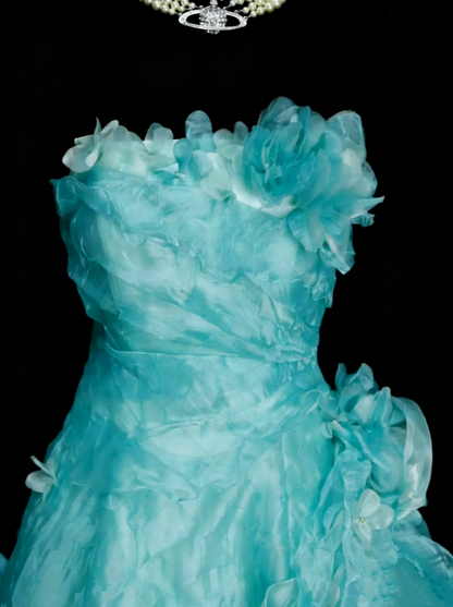 Robe de bal vintage bustier bleue à volants, robe de quinceañera longue, taille 15, Vestidos De Fiesta N1448