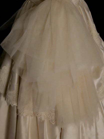 Robe de bal vintage années 70, bustier, couleur champagne, ornée d'appliqués en dentelle, robe de mariée féerique N1318