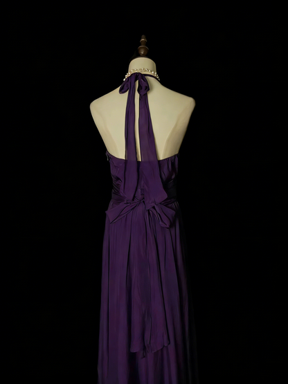 Einfaches, lila A-Linien-Abendkleid im 80er-Jahre-Stil mit V-Ausschnitt, langes formelles Kleid für die High School, N1330