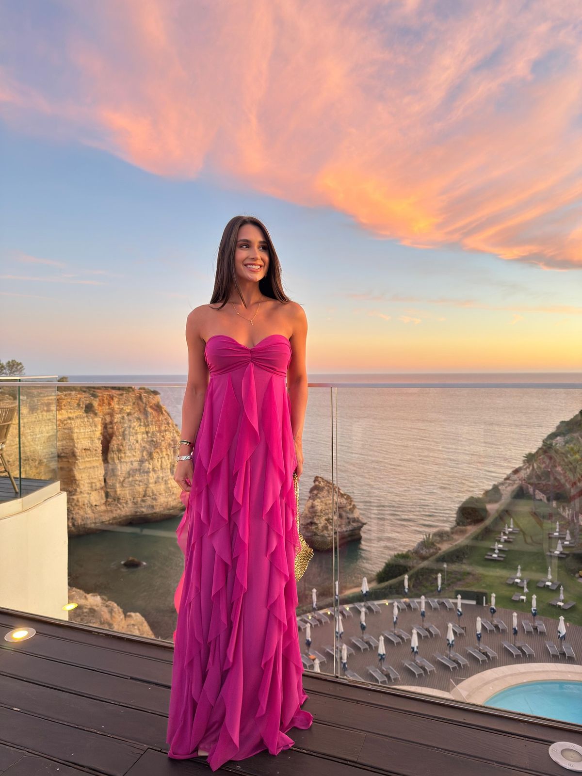 Modest A Line Sweetheart Hot Pink Chiffon Prom Dresses Inspo Simple Long Prom Gowns AB245