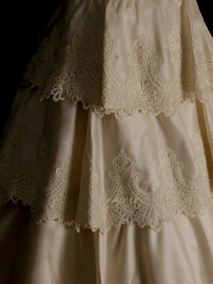 Robe de bal vintage années 70, bustier, couleur champagne, ornée d'appliqués en dentelle, robe de mariée féerique N1318