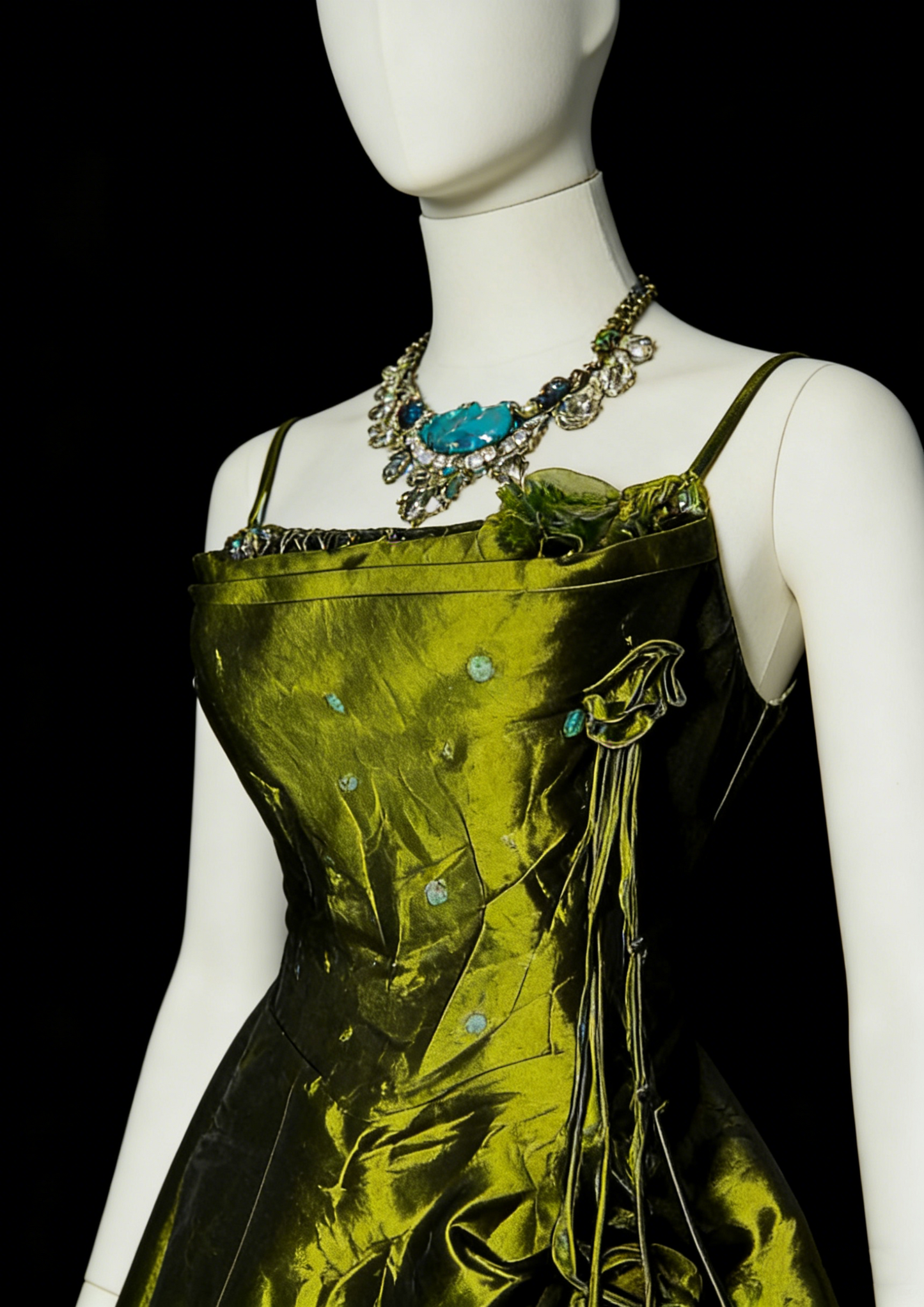 Robe de bal vintage à fines bretelles, vert olive, ornée de perles, sans manches, style années 80, longue robe de soirée formelle N1477