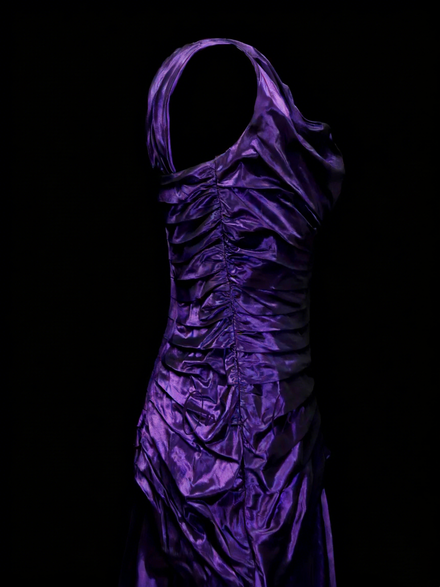 Vintage Meerjungfrauen-Abendkleid mit eckigem Ausschnitt, lila, ärmellos, 90er-Jahre-Stil mit Rüschen, langes formelles Abendkleid N1387