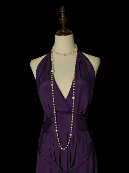 Einfaches, lila A-Linien-Abendkleid im 80er-Jahre-Stil mit V-Ausschnitt, langes formelles Kleid für die High School, N1330
