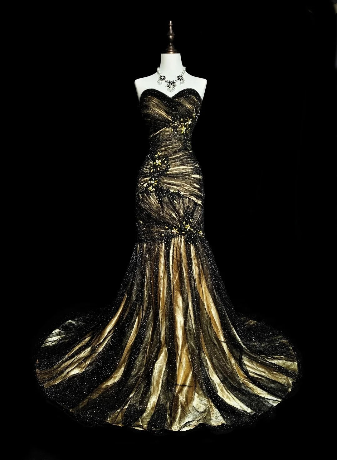 Vintage Meerjungfrauen-Abendkleid mit Herzausschnitt, ärmellos, aus schwarzem Tüll, 80er-Jahre-Stil, langes formelles Abendkleid N1488
