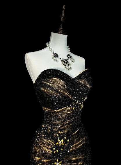 Vintage Meerjungfrauen-Abendkleid mit Herzausschnitt, ärmellos, aus schwarzem Tüll, 80er-Jahre-Stil, langes formelles Abendkleid N1488