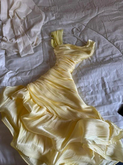 Sexy Mermaid Yellow Long Prom Dresses Inspiration Party Dress Senior Graduation Dress AB084