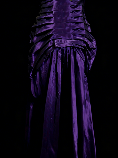 Vintage Meerjungfrauen-Abendkleid mit eckigem Ausschnitt, lila, ärmellos, 90er-Jahre-Stil mit Rüschen, langes formelles Abendkleid N1387
