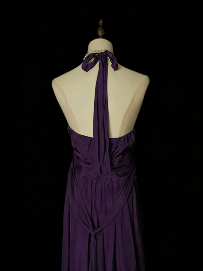 Einfaches, lila A-Linien-Abendkleid im 80er-Jahre-Stil mit V-Ausschnitt, langes formelles Kleid für die High School, N1330