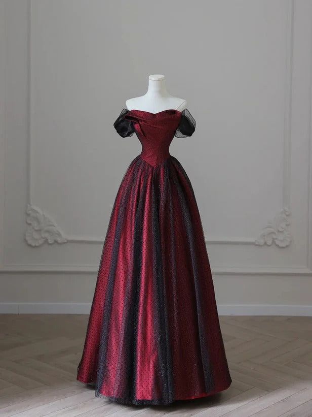 Robe de bal longue en tulle noir et rouge, coupe trapèze, épaules dénudées, robe de soirée de mariage, robe d'anniversaire AB916