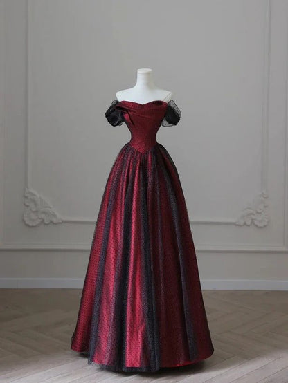 Robe de bal longue en tulle noir et rouge, coupe trapèze, épaules dénudées, robe de soirée de mariage, robe d'anniversaire AB916