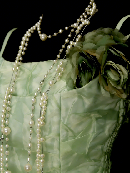 Robe de bal élégante à fines bretelles vert menthe, idéale pour une soirée étudiante ou une remise de diplômes (N1158)