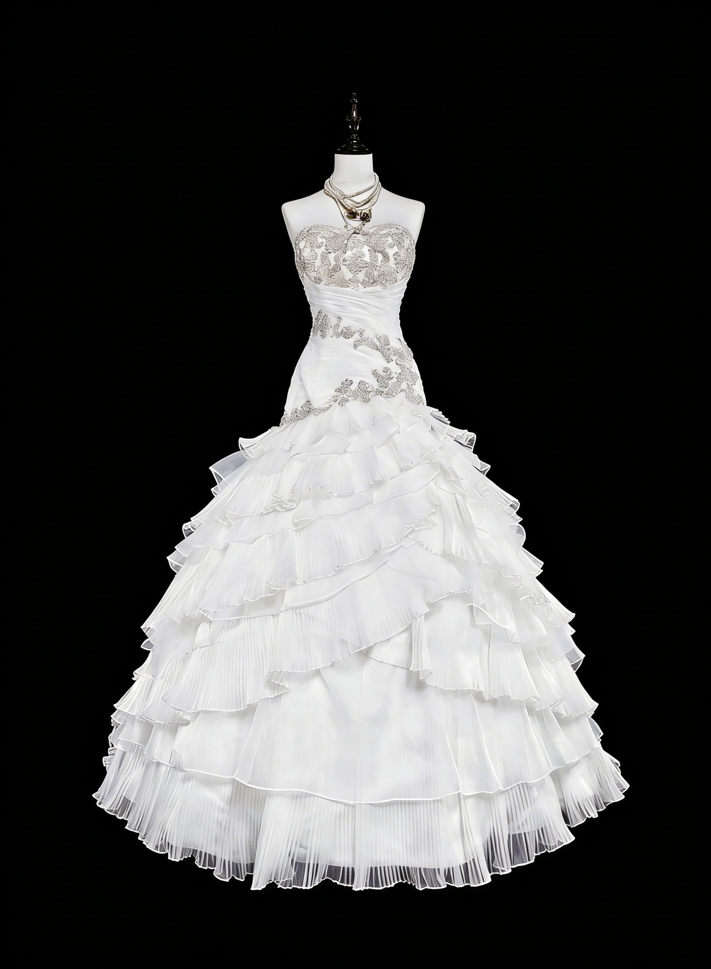 Robes de mariée uniques sirène sans bretelles blanches avec volants perles cristaux longue robe de mariée N3420