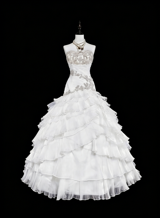 Unique Wedding Dresses Mermaid Strapless White With Ruffles Beaded Crystals Long Bridal Gown N3420