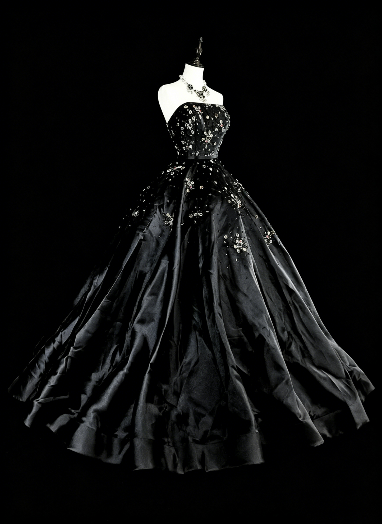 Bescheidene Ballkleider für den Abschlussball, trägerlos, aus schwarzem Tüll, Sweet 16 Kleid, formelle Abendgarderobe N3517