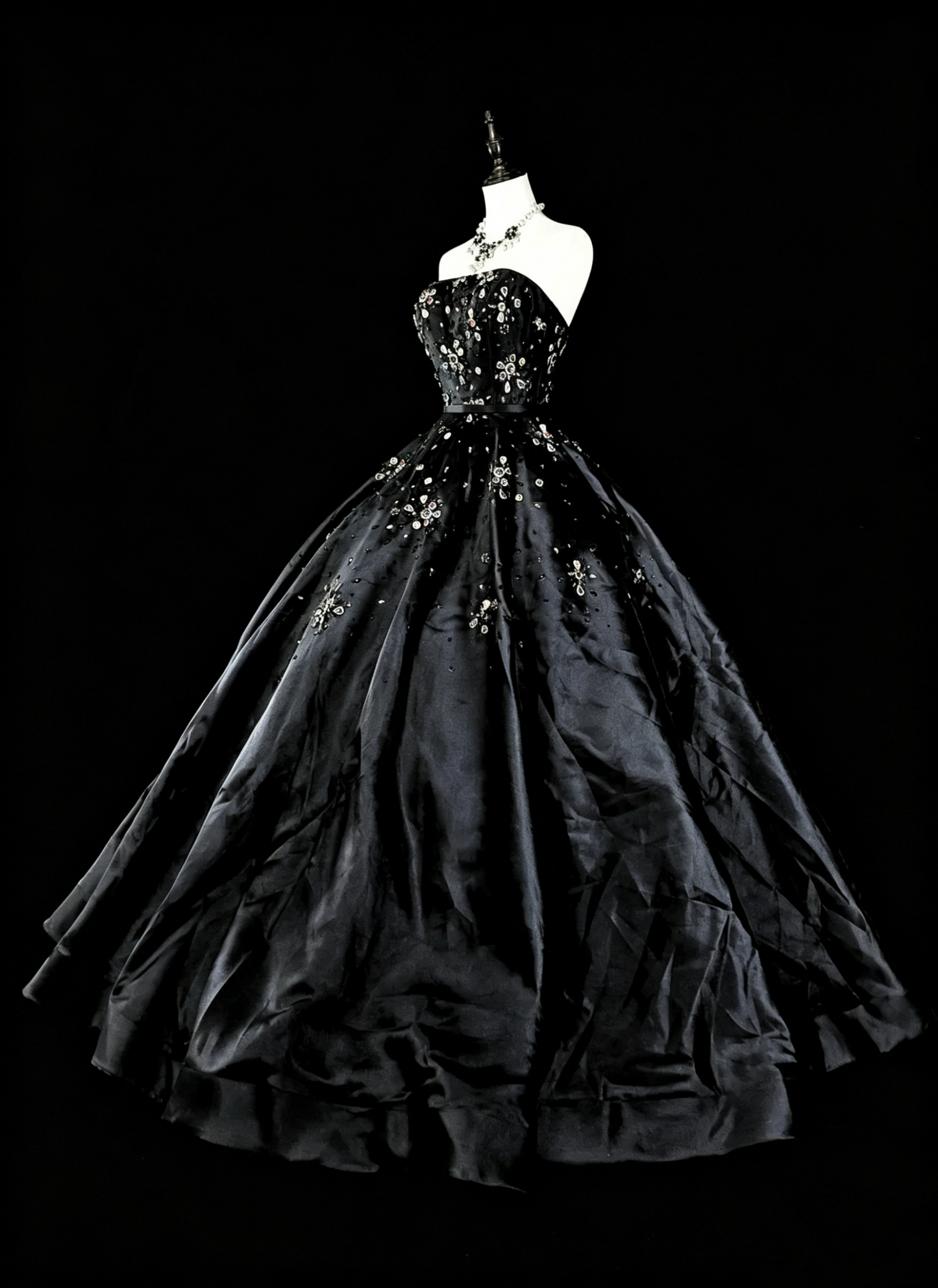 Bescheidene Ballkleider für den Abschlussball, trägerlos, aus schwarzem Tüll, Sweet 16 Kleid, formelle Abendgarderobe N3517