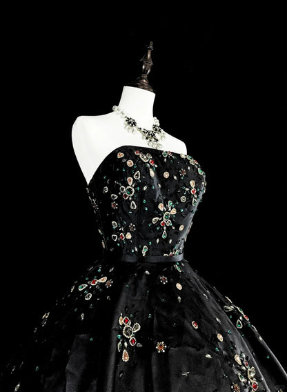 Bescheidene Ballkleider für den Abschlussball, trägerlos, aus schwarzem Tüll, Sweet 16 Kleid, formelle Abendgarderobe N3517