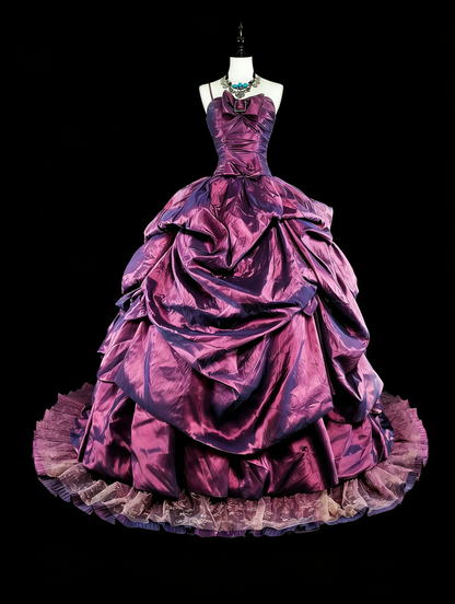 Cute Ball Gown Strapless Purple Taffeta Sweet 16 Dresses Quinceanera Dress N3414