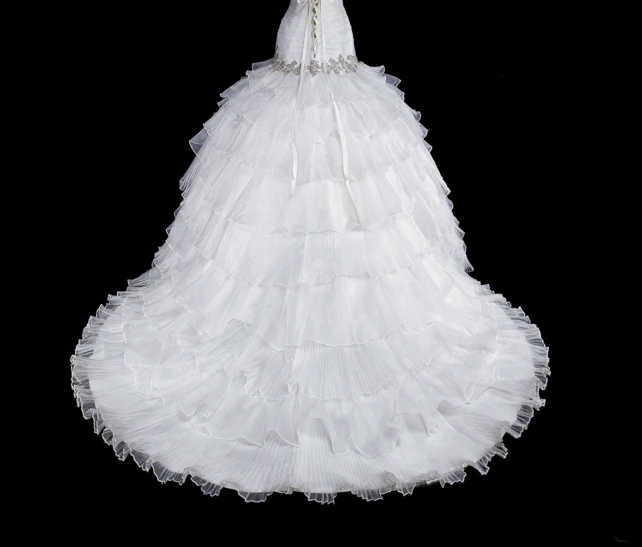 Robes de mariée uniques sirène sans bretelles blanches avec volants perles cristaux longue robe de mariée N3420