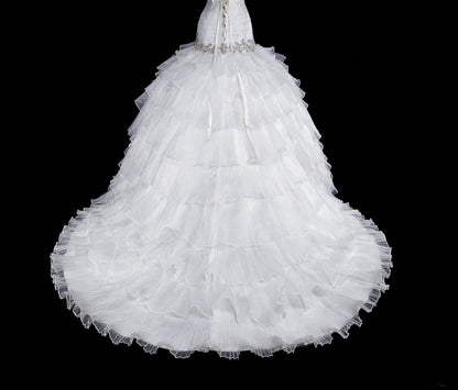 Robes de mariée uniques sirène sans bretelles blanches avec volants perles cristaux longue robe de mariée N3420