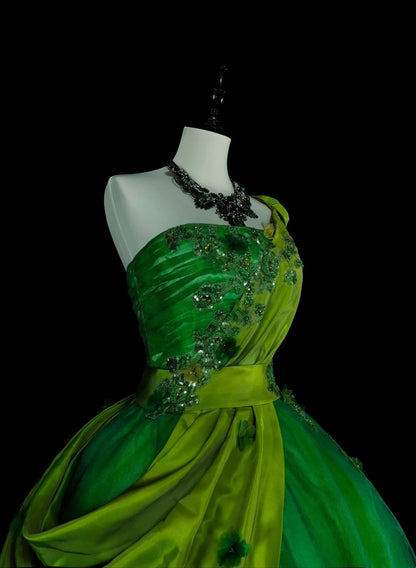 Vintage Ballkleid, schulterfrei, grüner Tüll mit Rüschen, Sweet 16 Kleider, Quinceañera Kleid, lang, Vestidos De Fiesta N1463