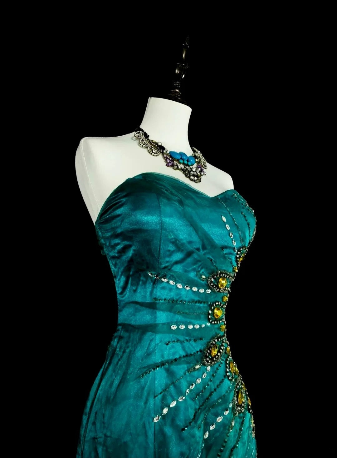 Vintage Ballkleider Ästhetik 1970er Retro Meerjungfrau Grünes Satin Langes Abendkleid N2150
