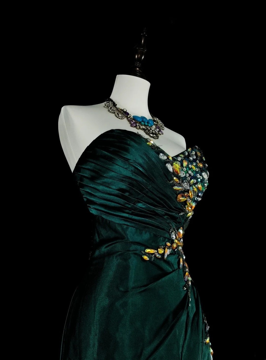 Vintage Meerjungfrauen-Abendkleid mit Herzausschnitt, dunkelgrüner Satin, ärmellos, 90er-Jahre-Stil, Inspiration, langes formelles Partykleid N1498