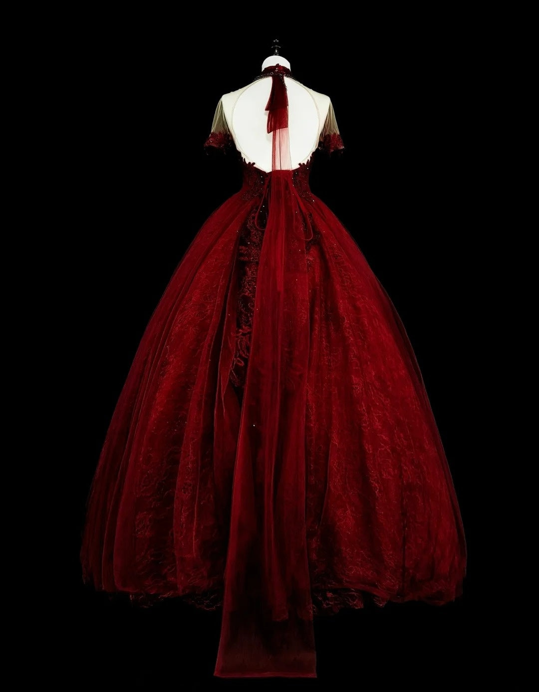Vintage Ballkleider Ballkleid U-Boot-Ausschnitt Burgund mit Perlenstickerei Spitze 1980er Jahre Langes Abendkleid N2706