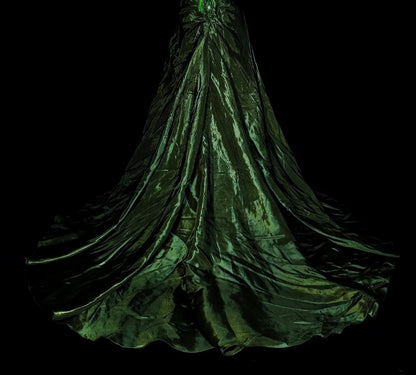 Robe de bal sirène vintage sans bretelles en satin vert olive, sans manches, années 80, longue robe de soirée formelle N1497