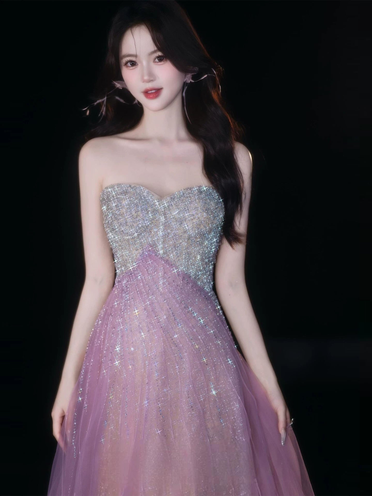 Glitzerndes, ärmelloses, lilafarbenes A-Linien-Abendkleid mit Pailletten und Herzausschnitt – Inspiration für lange Abende und Geburtstage (AB2213)