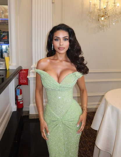 Nouvelle Arrivée Robe de Soirée Élégante Verte Robe de Bal Sirène Moulante pour Femmes N4069