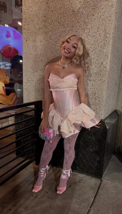 Pretty Ball Gown Sweetheart Pink Lace For Black Girls Cocktail Dress Short Mini 25th Birthday Dresses Hoco Outfit RB3639